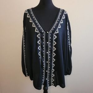 Old Navy Women's Long Sleeve Embroidered Boho V-Neck Top Size XXLarge